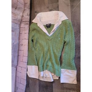 Women's it's our time Green Collar long sleeve sweater